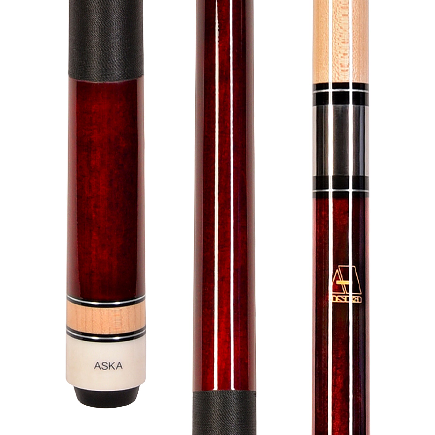 ASKA Red Pool Cue Stick L2RD detailed view of butt and joint