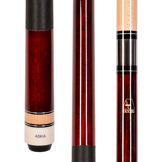 ASKA Red Pool Cue Stick L2RD detailed view of butt and joint