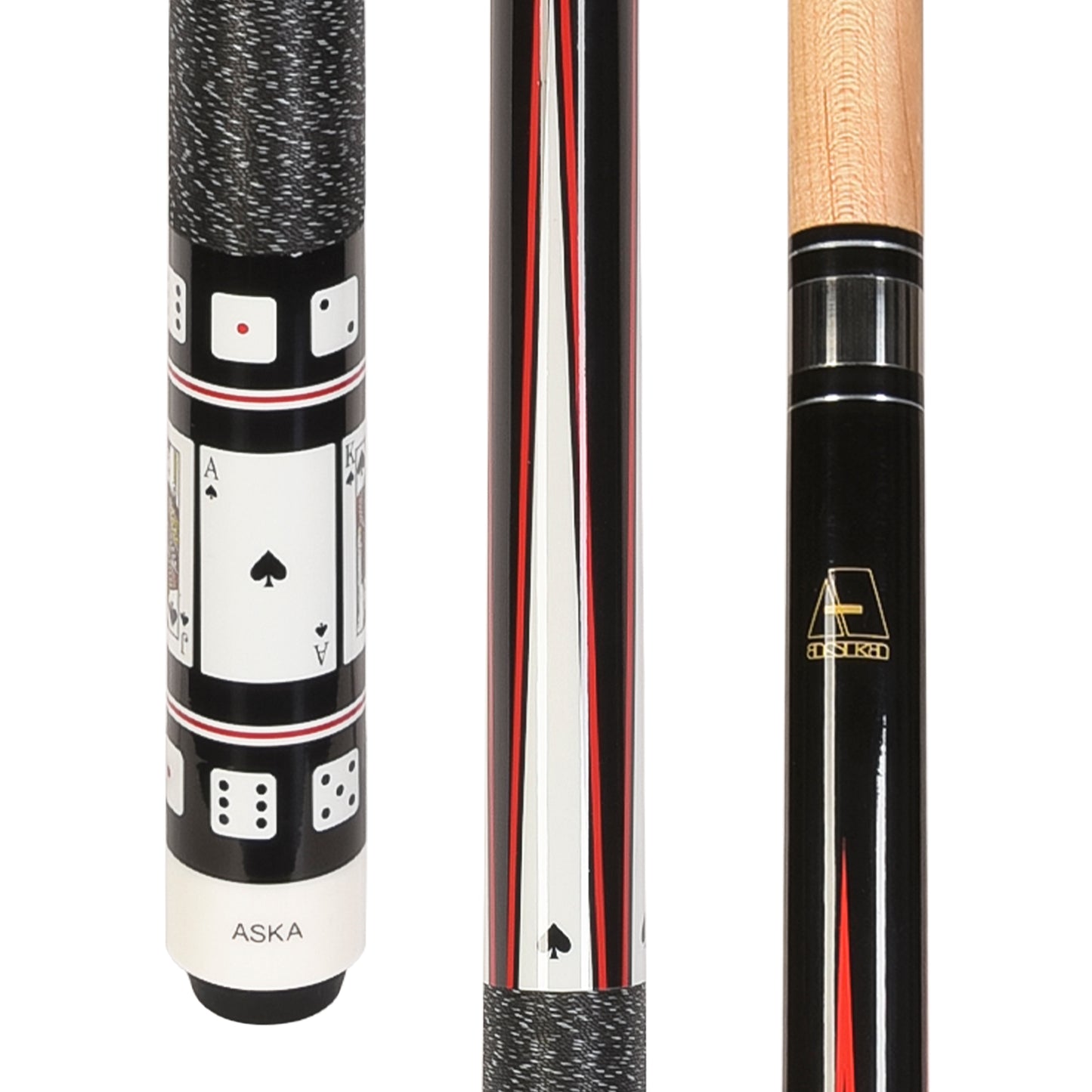 ASKA Cue and Case Combo, 1x1 Case and Card and Dice Spade Cue Stick CD1