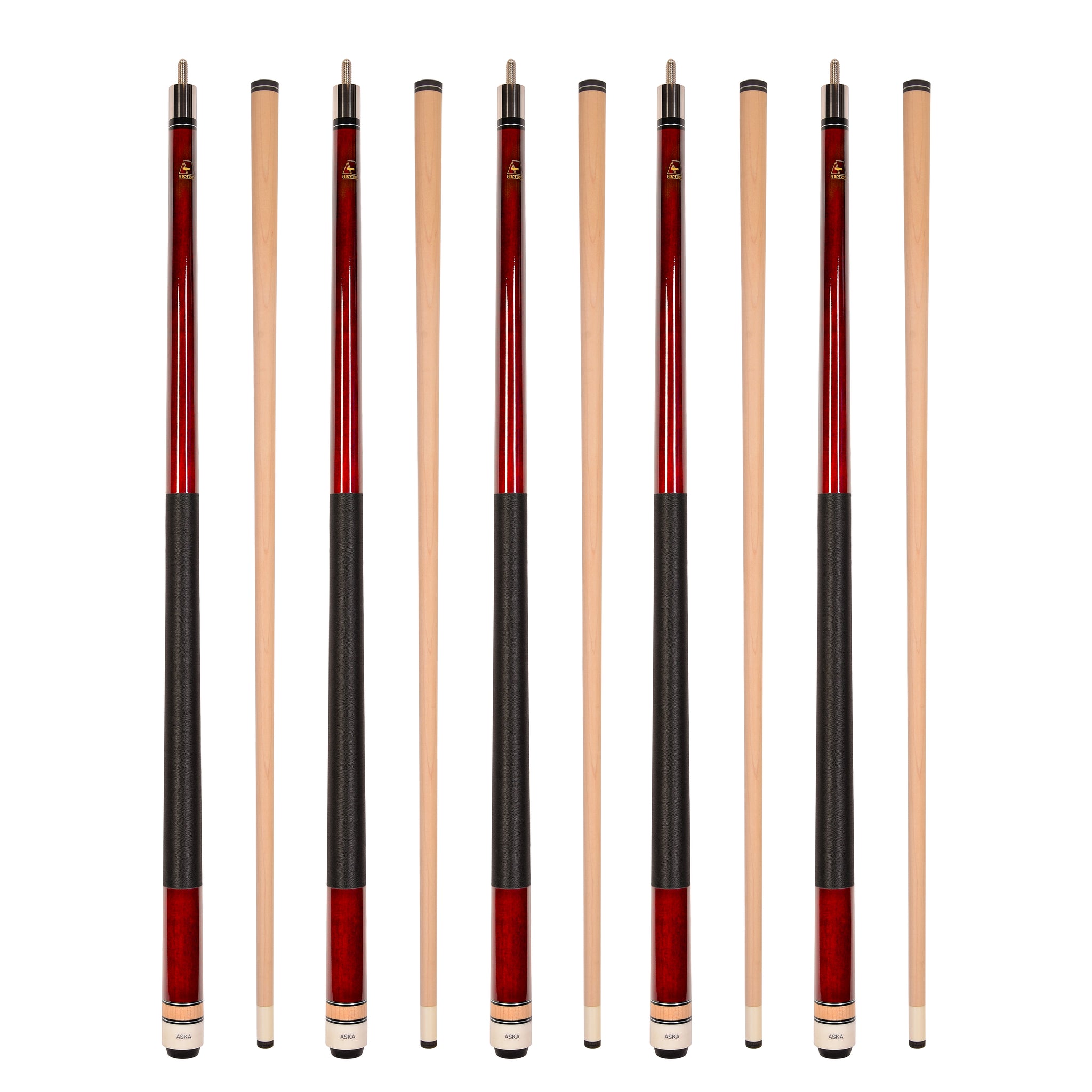 Set of 5 RED Aska L2 Billiard Pool Cues, 58" Hard Rock Canadian Maple