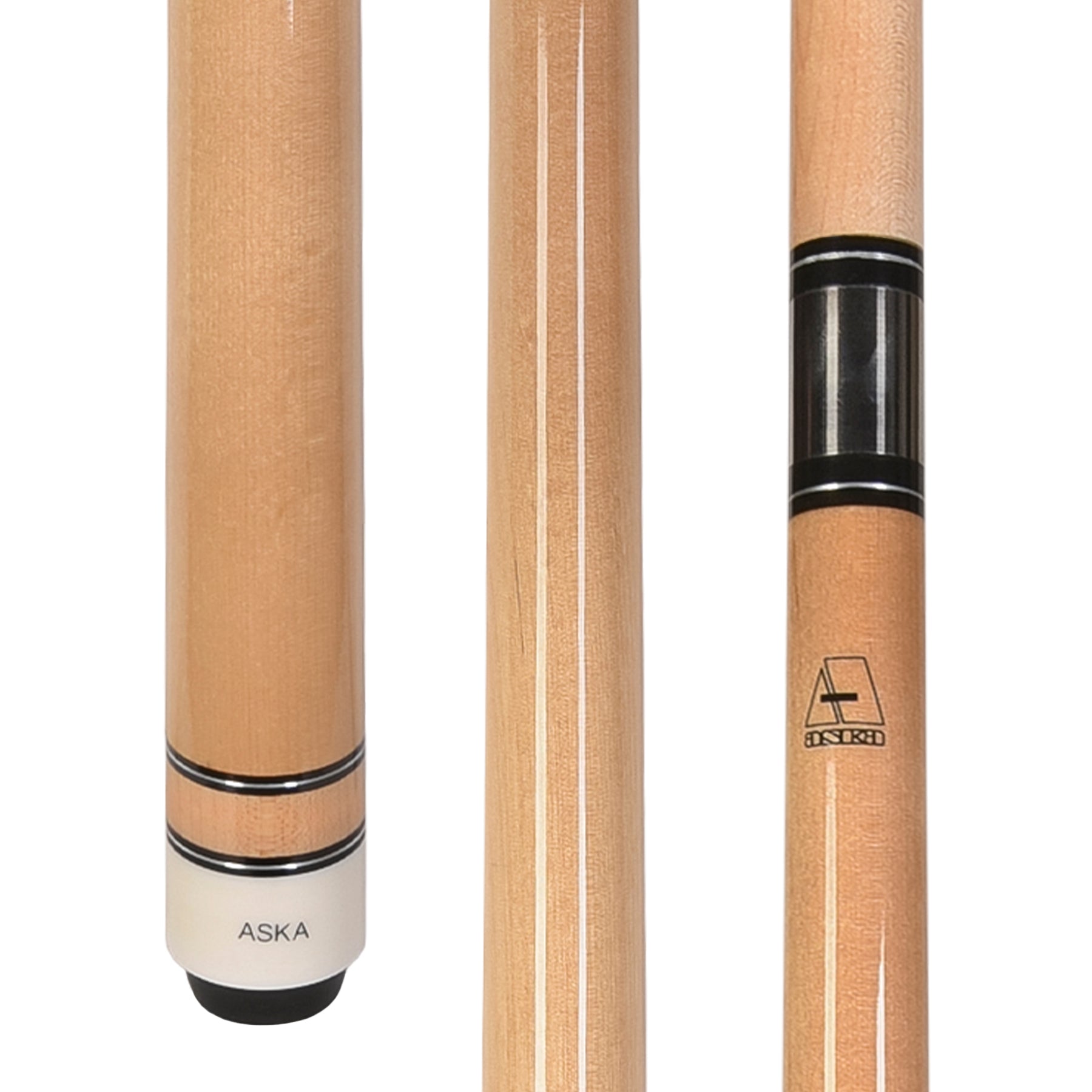 ASKA Natural No Wrap Pool Cue Stick front view and butt section. L3NAT