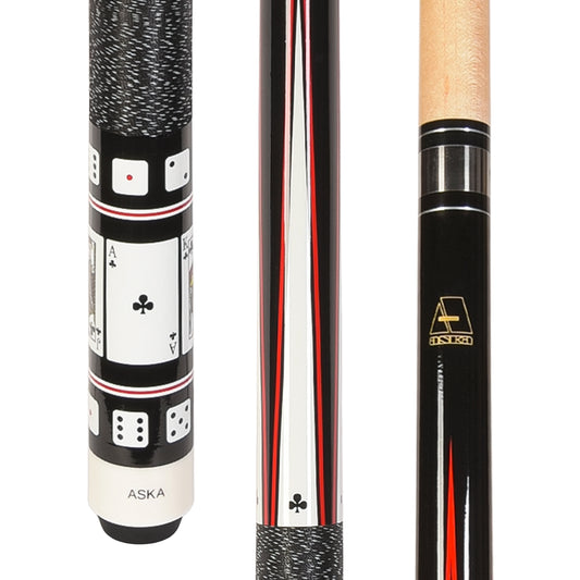 ASKA Poker CLUBS Cards and Dice Billiard Pool Cue, 58" Hard Rock Canadian Maple, Hard Tip, CD4