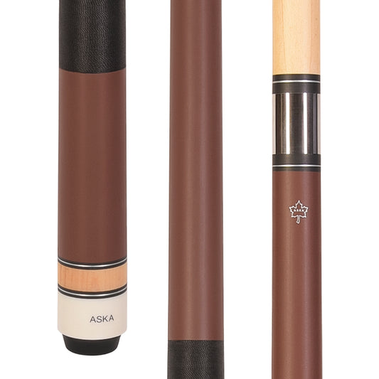 ASKA Matte Brown Pro pool cue stick detail views. L2MBRN