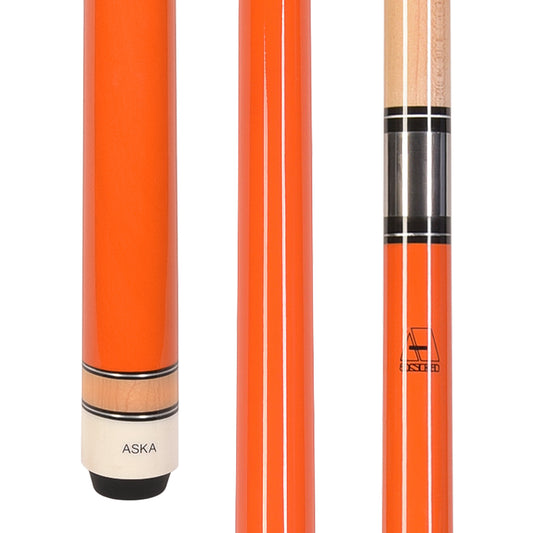 ASKA Orange No Wrap Pool Cue Stick, 58 inch full view. L3ORG