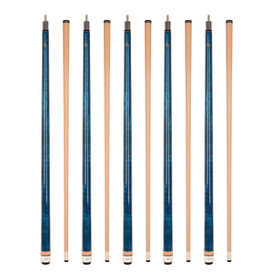 Set of 5 Aska L3 Blue Pool Cue Sticks, 58", 13mm Tip, Hard Rock Canadian Maple Shaft, Wrapless, L3S5BLU