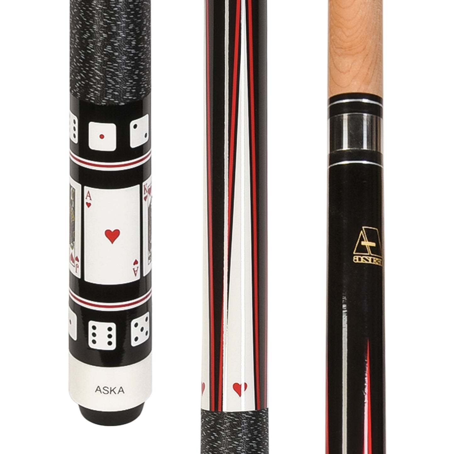 ASKA Cue and Case Combo, 1x1 Case and Card and Dice Hearts Cue Stick CD2