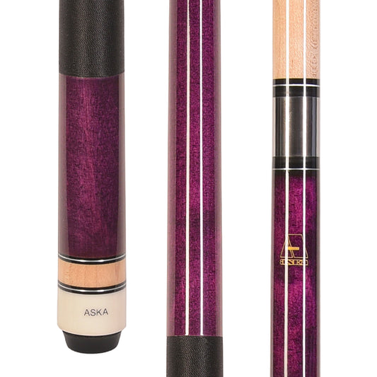 ASKA L2PUR purple pool cue stick butt and shaft sections.