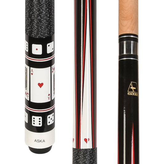 ASKA Poker HEARTS Cards and Dice Billiard Pool Cue, 58" Hard Rock Canadian Maple, Hard Tip, CD2