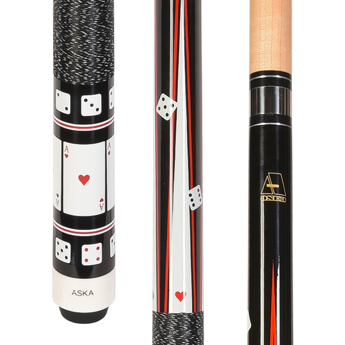 ASKA Cue and Case Combo, 1x1 Case and Card and Dice Aces Cue Stick CD5