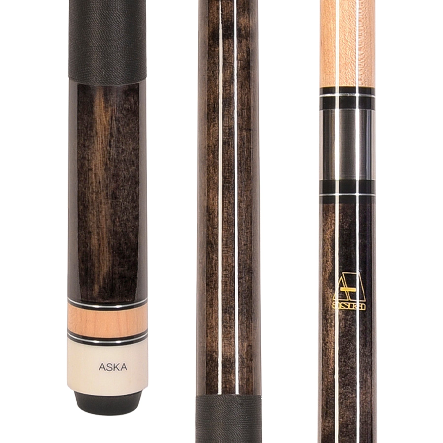 ASKA Smoke pool cue butt and shaft close-up details. L2SM