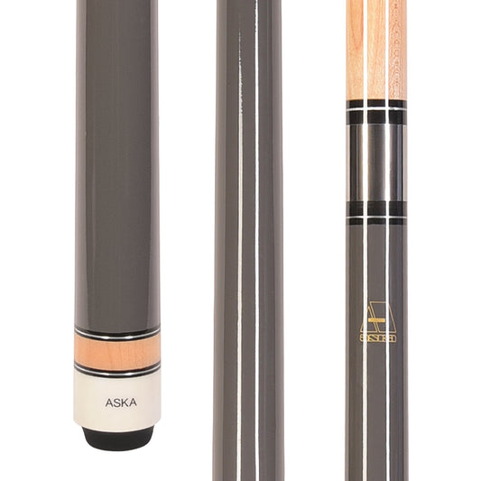 ASKA Grey No Wrap Pool Cue Stick front and butt detail. L3GRY