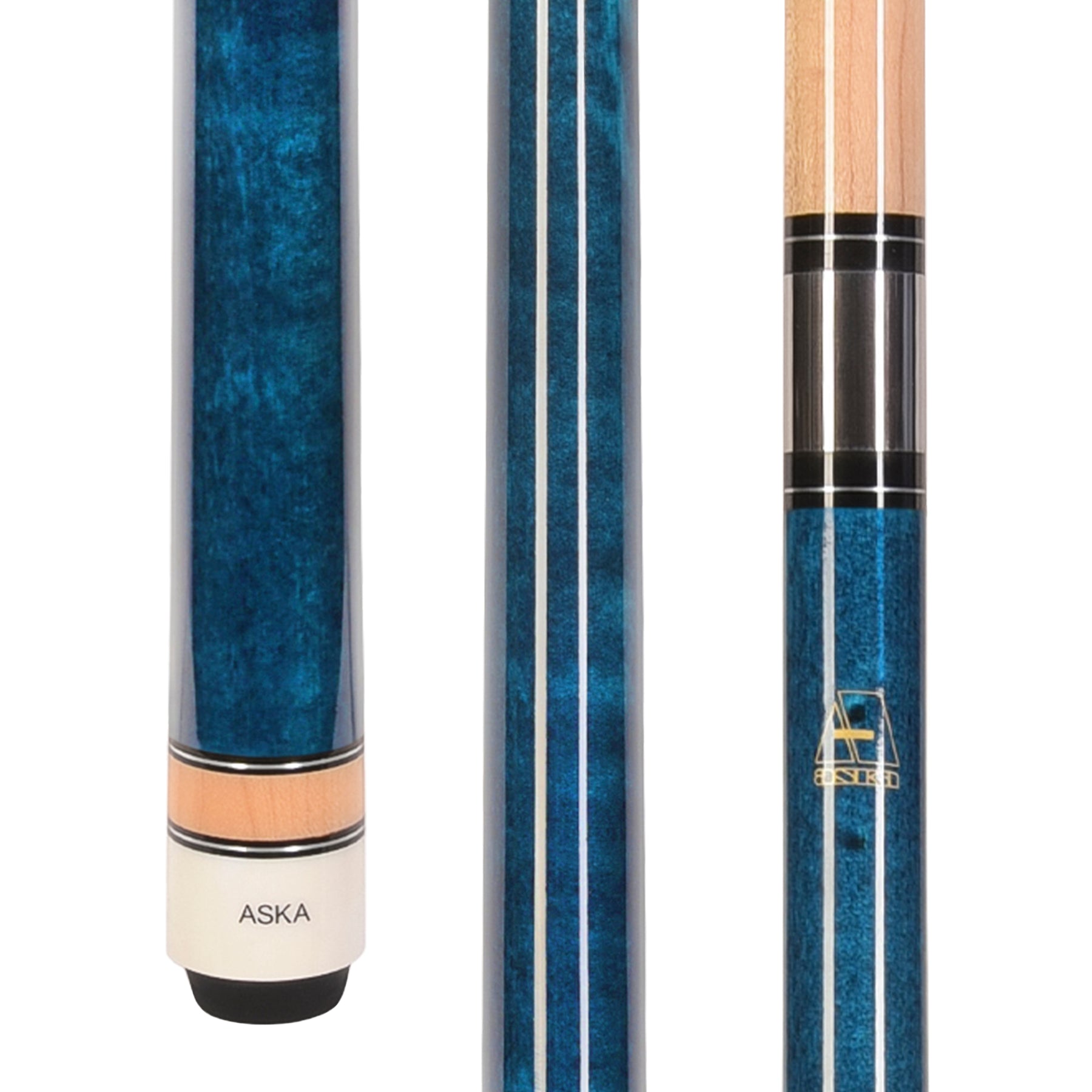 ASKA Blue No Wrap Pool Cue Stick L3BLU angled view close-up