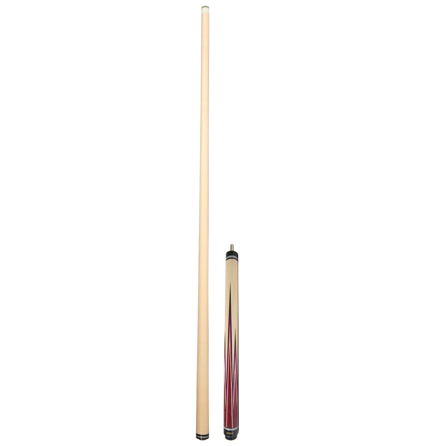 Jump cue butt and shaft displayed apart, showing full length.