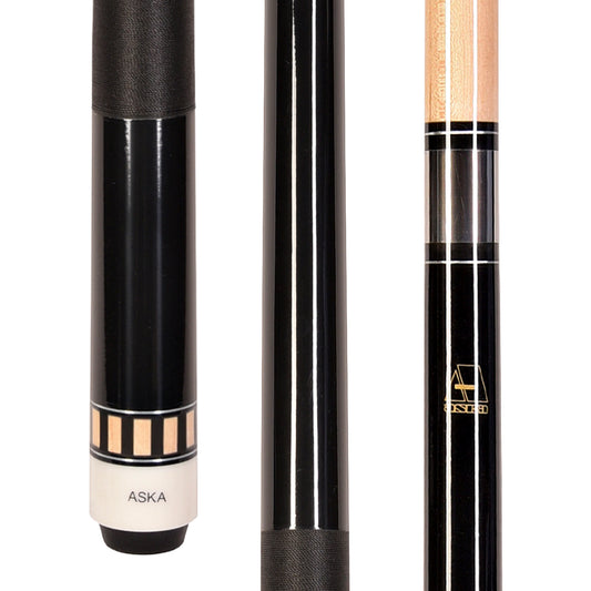Black L25 pool cue showing butt and joint end details.