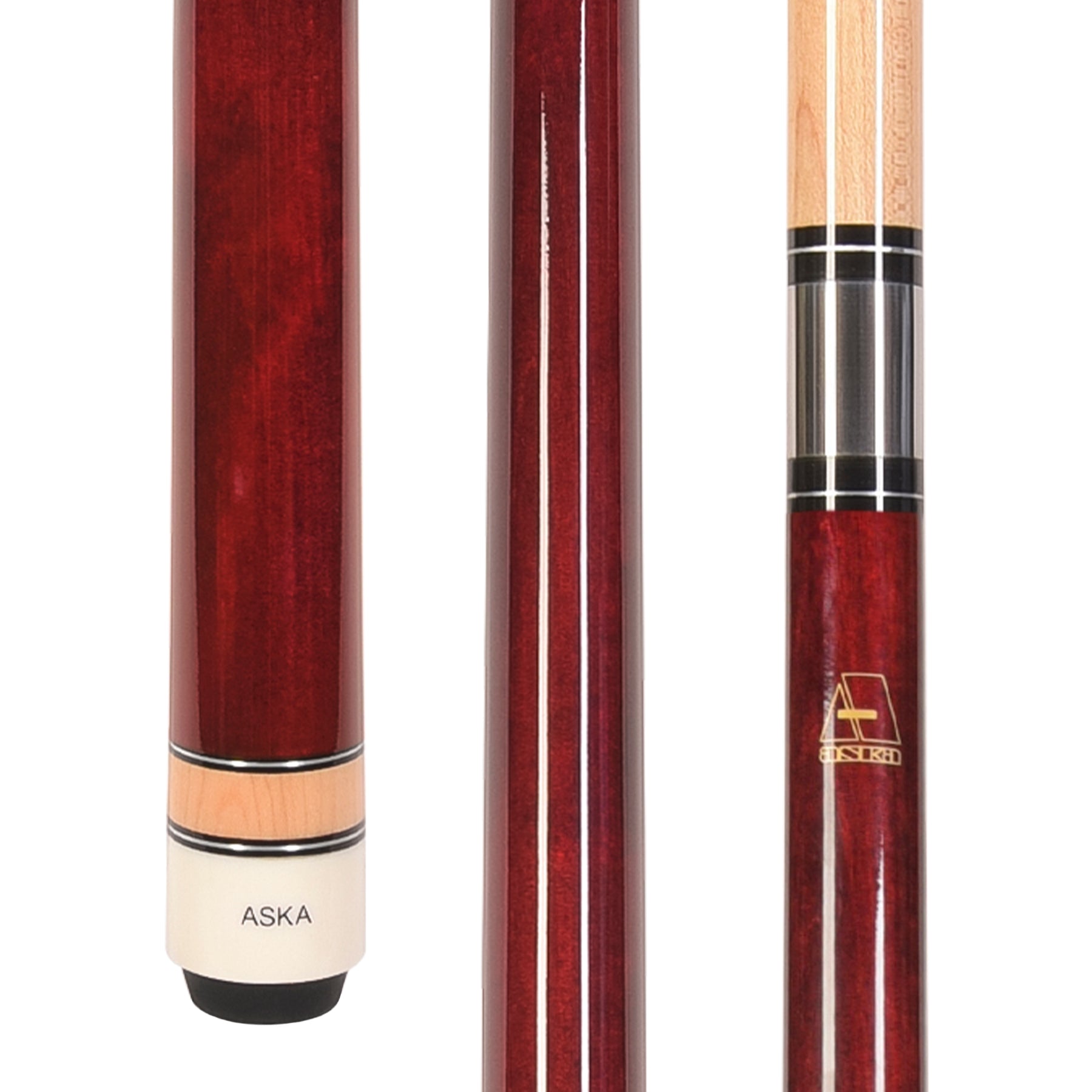 ASKA Red No Wrap Pool Cue Stick, 58" Hard Rock Canadian Maple, 13mm Hard