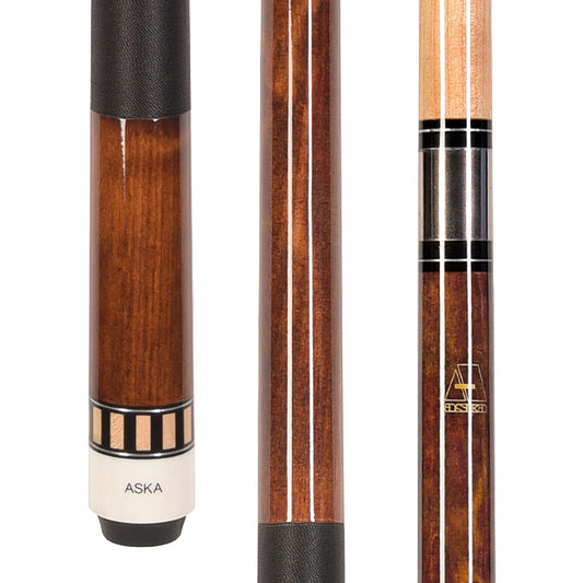 Brown L25 pool cue showing butt and joint end details.