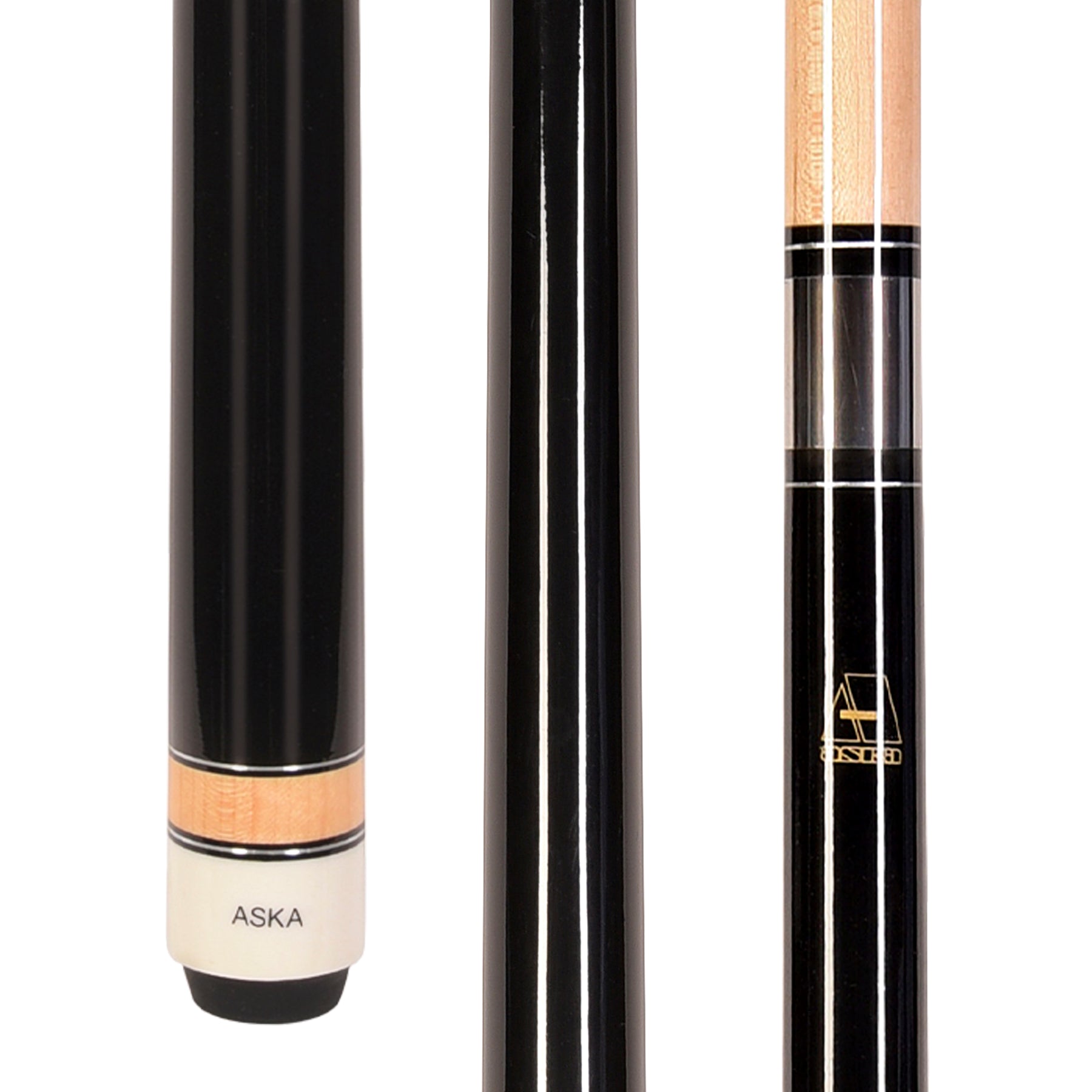 ASKA Black No Wrap Pool Cue Stick, 58" Hard Rock Canadian Maple, 13mm Hard