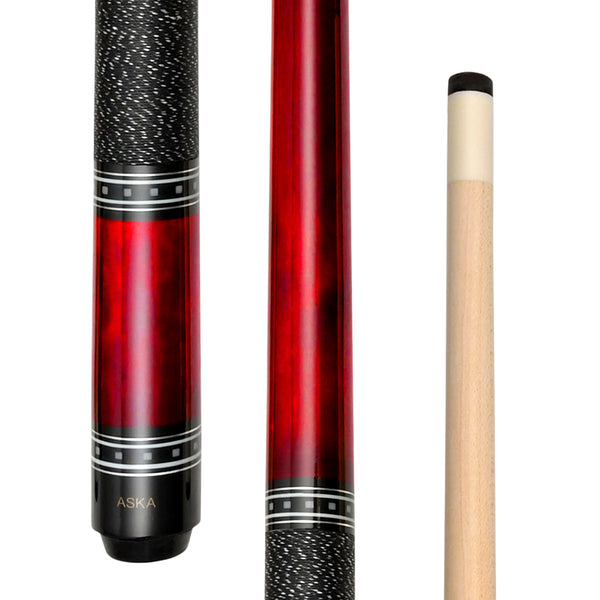 ASKA Red Pool Cue Butt and Maple Shaft close-up L9S48RD