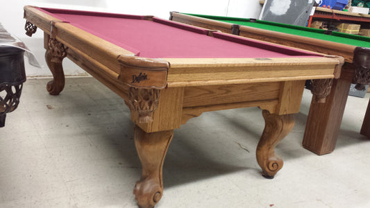 ASKA Dufferin 8-foot pool table with pink felt and carved wooden legs