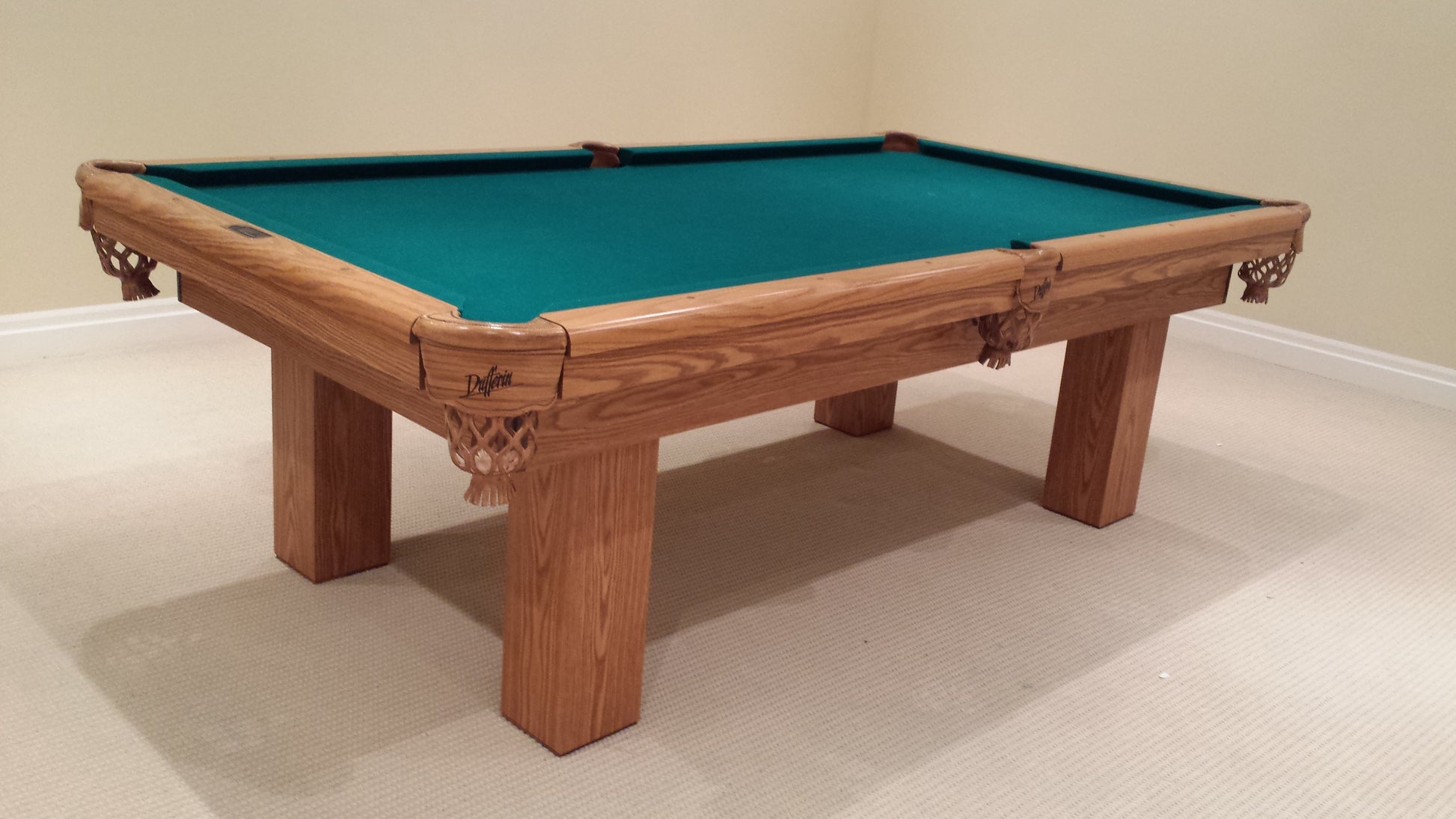 ASKA Dufferin 8-foot pool table with teal felt and carved wooden frame