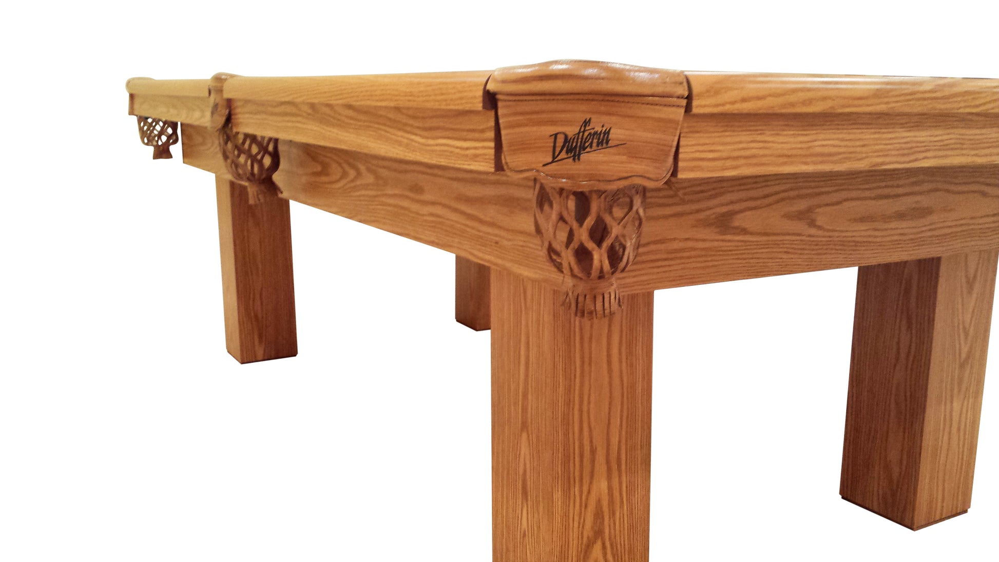Profile perspective showing table depth and carved support structure