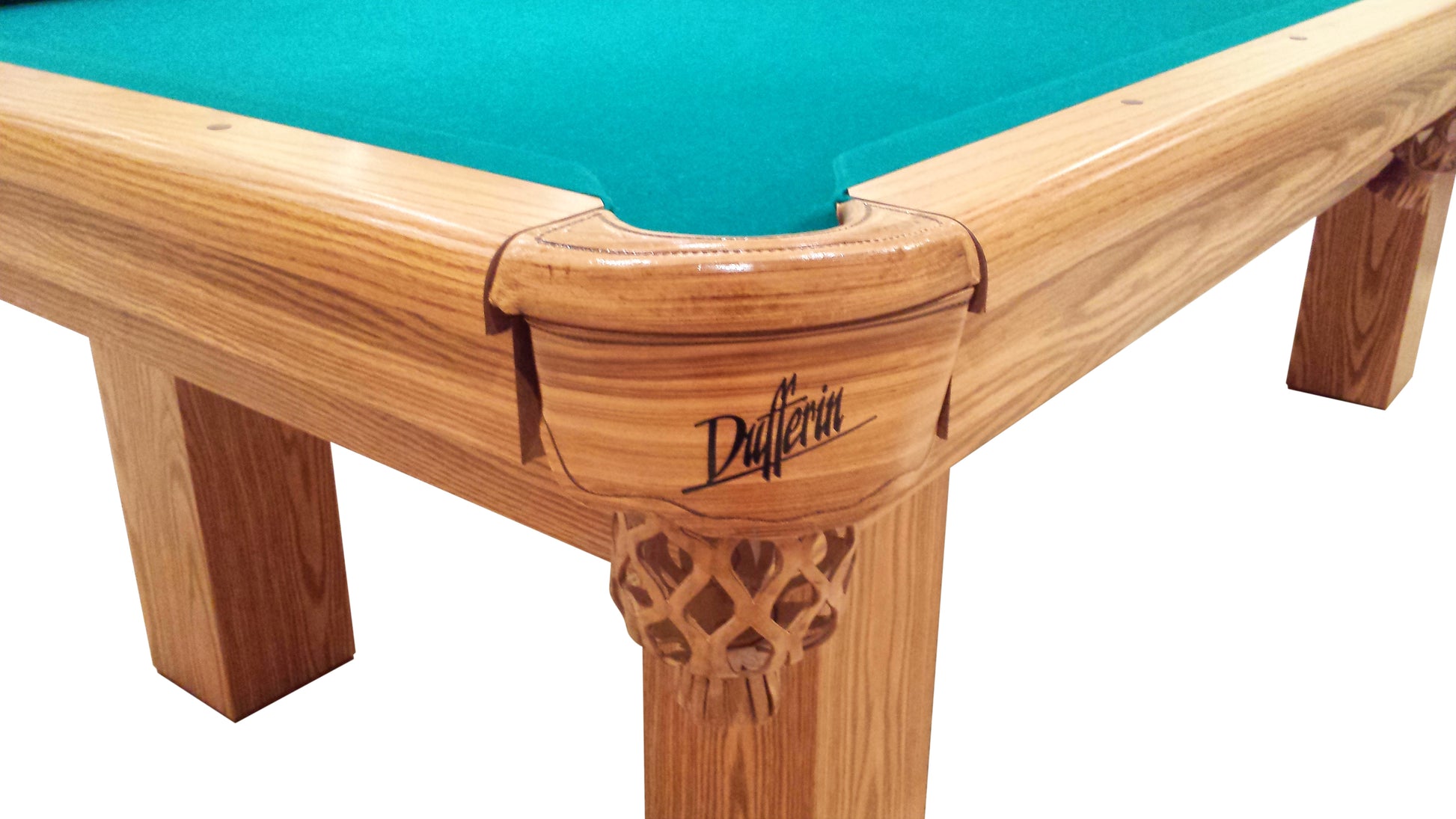 Corner area with pocket opening, nameplate, and carving work visible