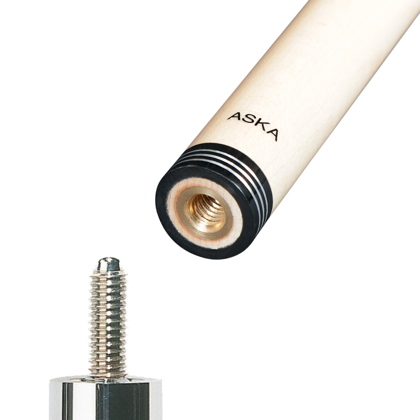 ASKA Extra Spare Shaft 5/16x18 Thread Joint 12.75mm Hard Brown Tip. Canadian Hard Rock Maple, Black Collar with Triple Ring, 29 inches, XSTR-18 billiard pool cue stick by ASKA