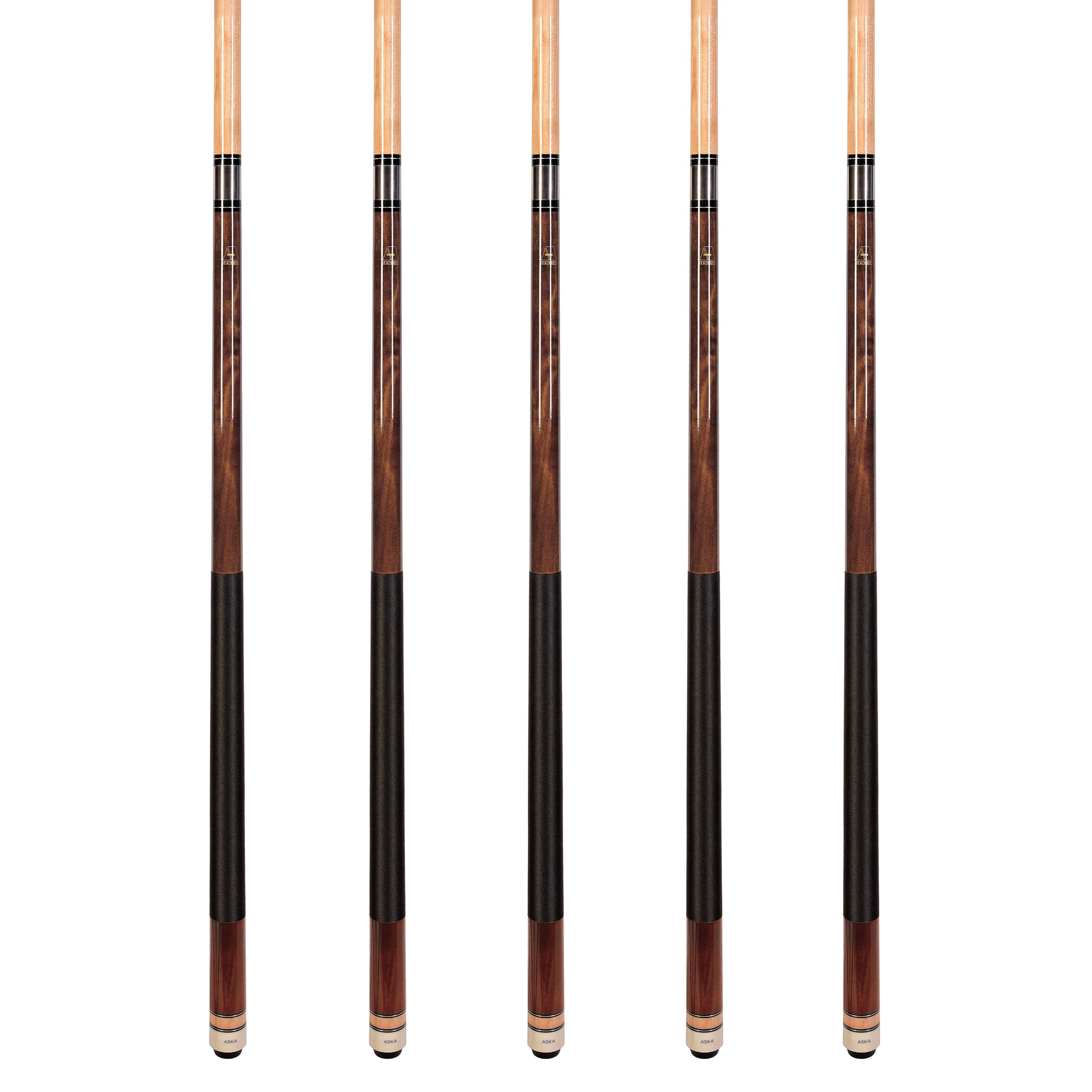 Set of 5 BROWN Aska L2 Billiard Pool Cues, 58" Hard Rock Canadian Mapl
