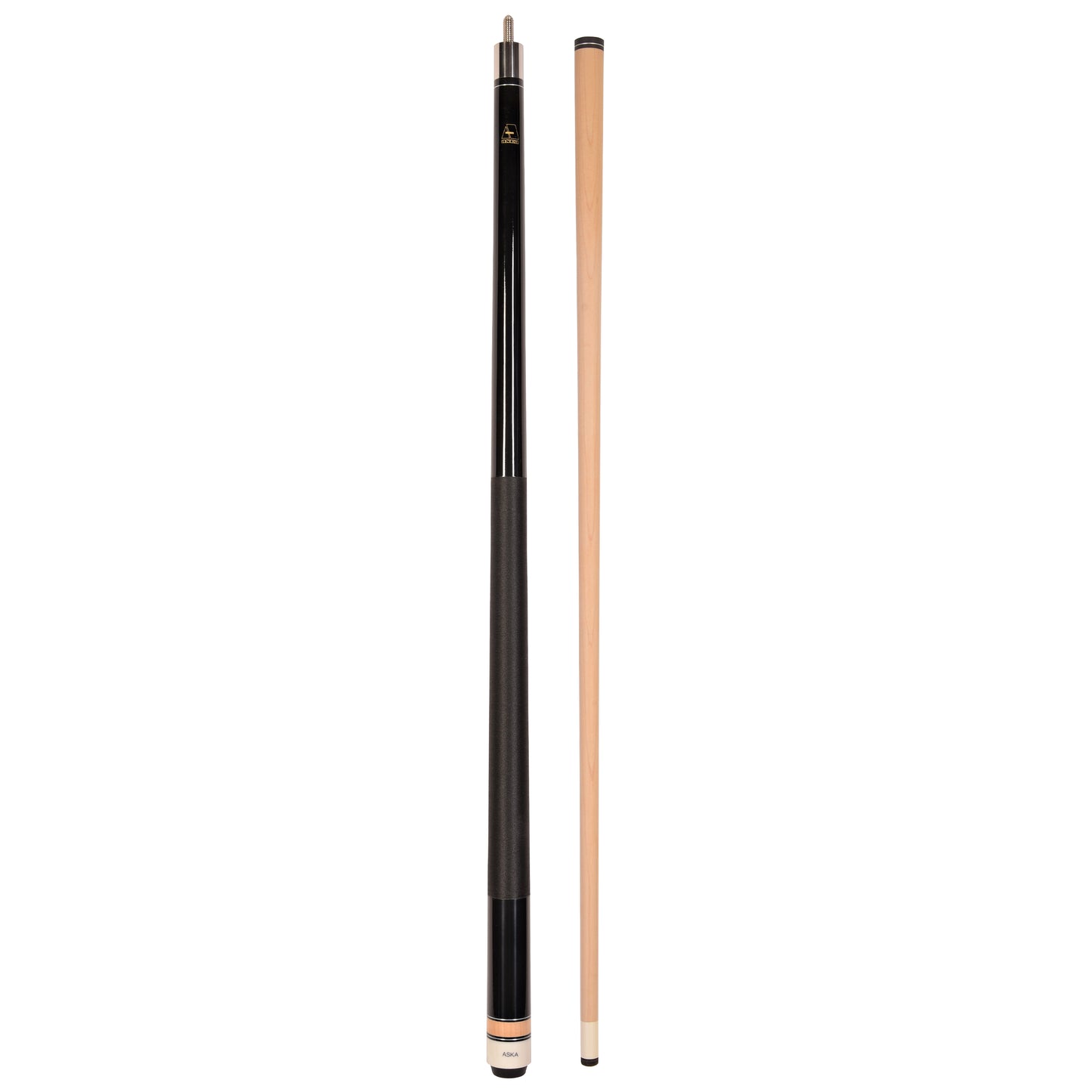 Full view of cue stick and separate maple cue shaft.