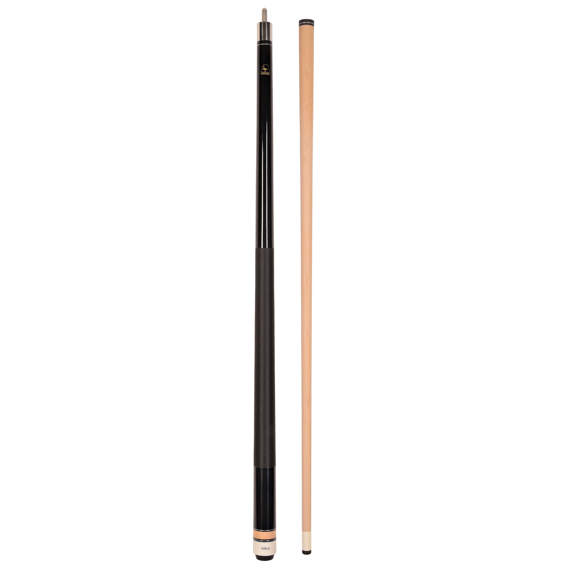 Full view of cue stick and separate maple cue shaft.
