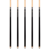 Set of 5 Aska L3 Black Pool Cue Sticks, 58", 13mm Tip, Hard Rock Canadian Maple Shaft, Wrapless, L3S5BLK
