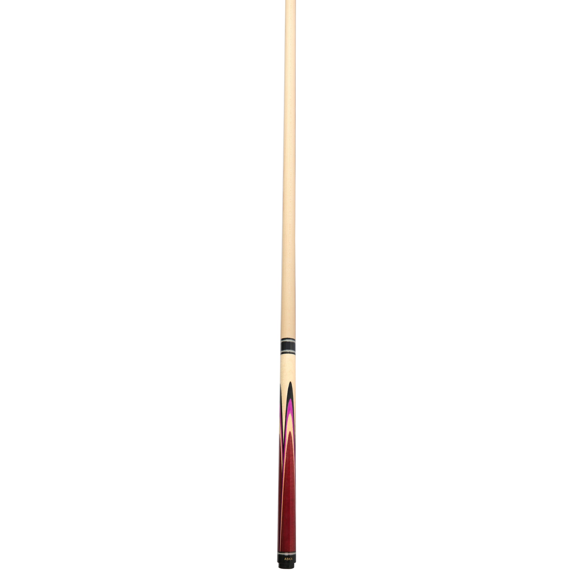 Profile view of the assembled jump cue against a white background.