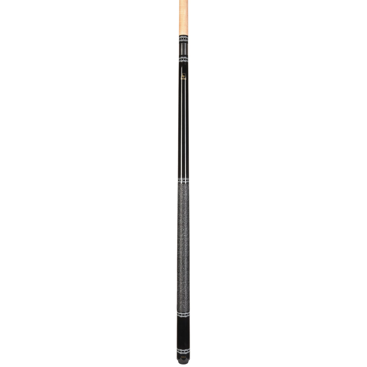 View of a pool cue, showcasing its full length design