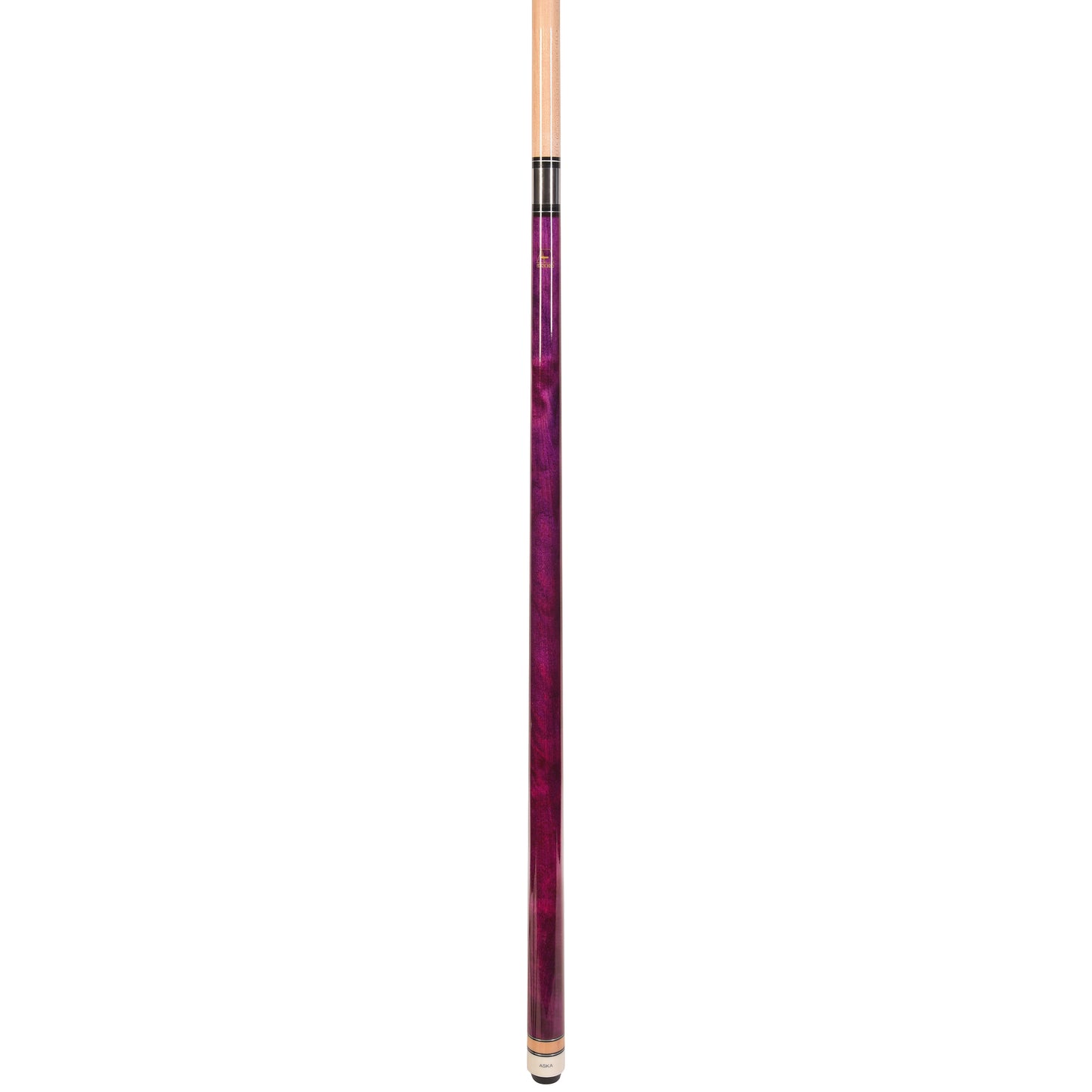 Close-up profile view of the purple billiard cue stick body.