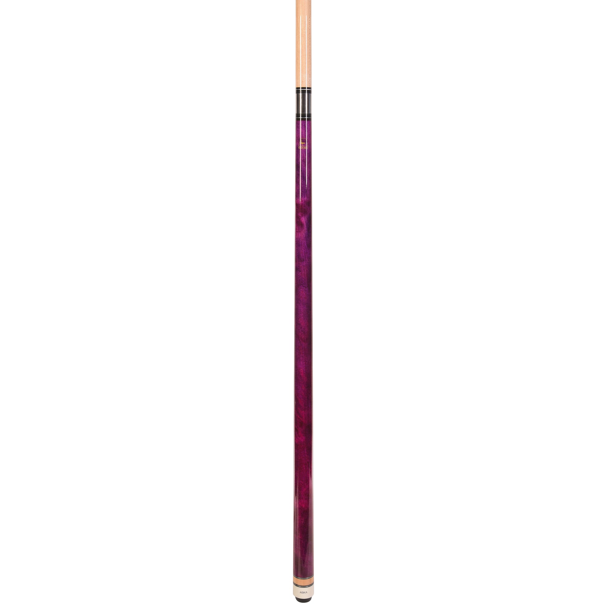Close-up profile view of the purple billiard cue stick body.