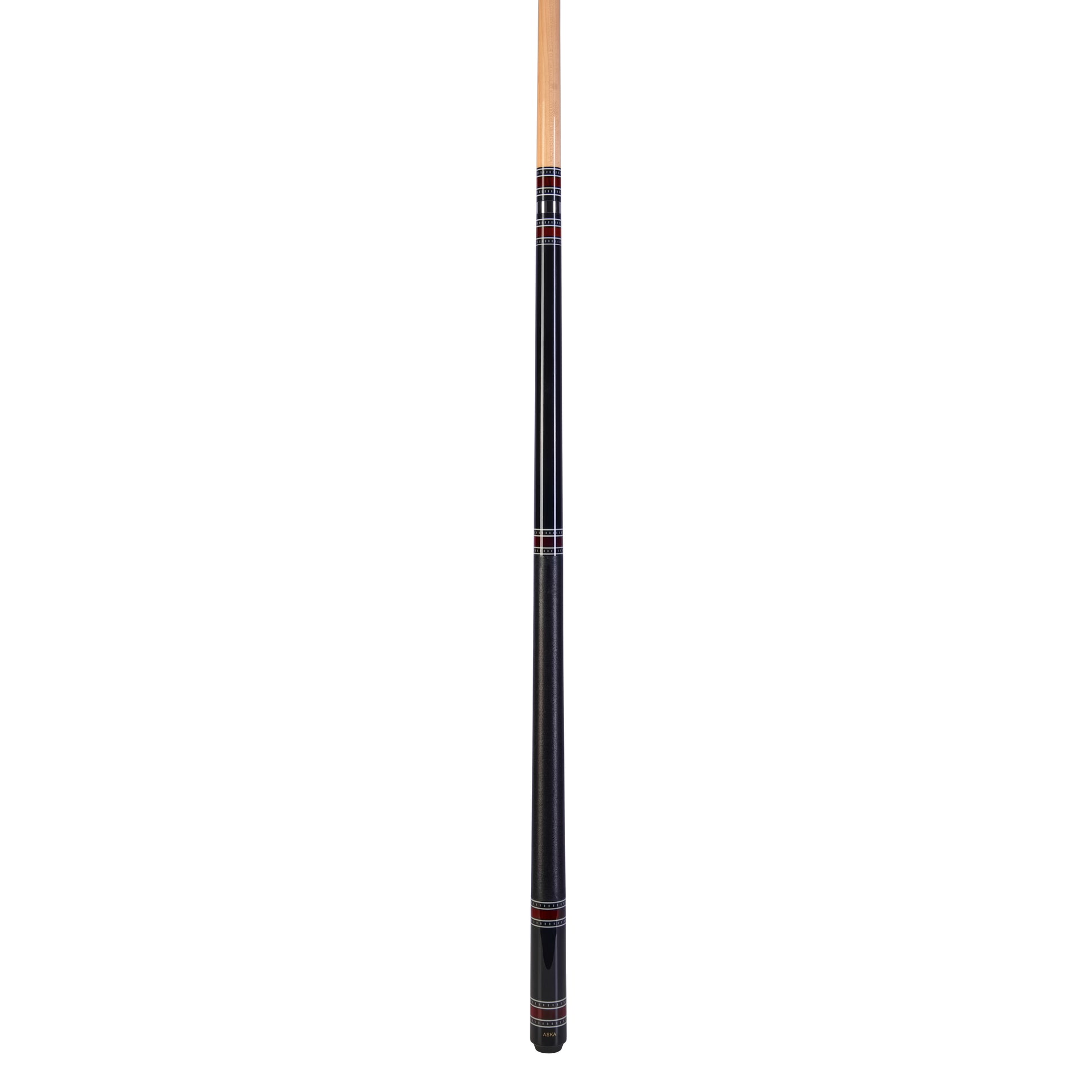 Full view of the pool cue's shaft showing its clean wood grain.