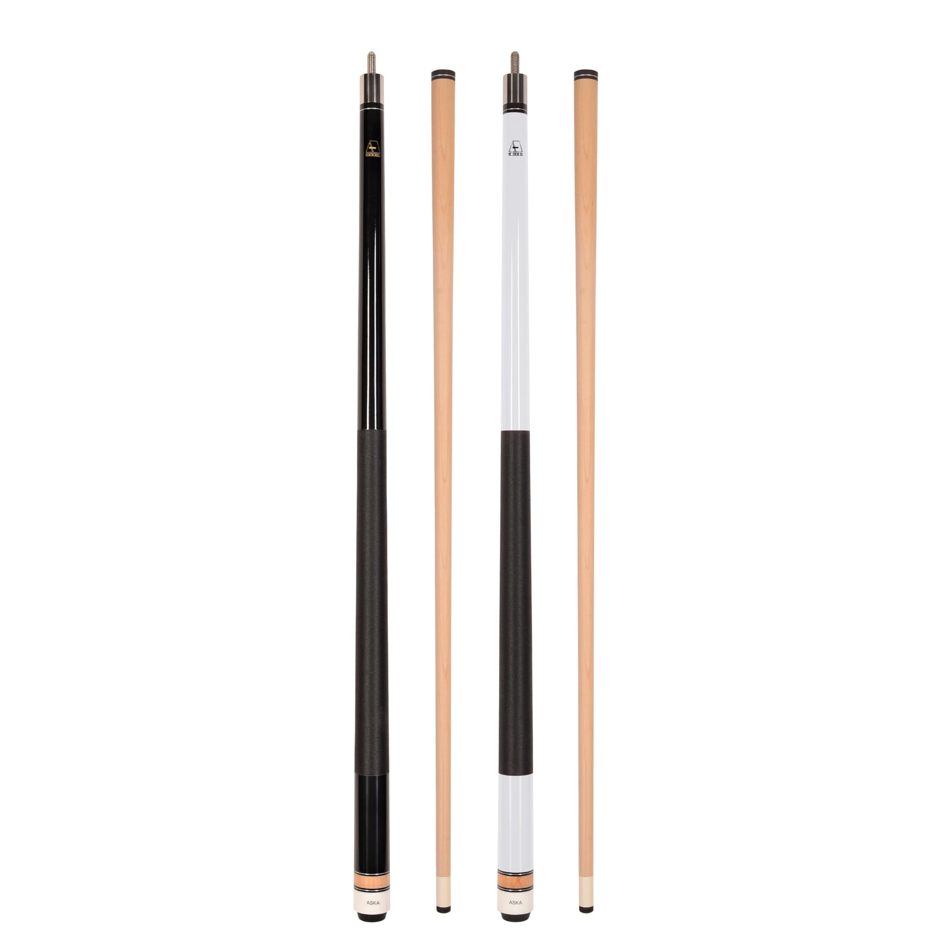 ASKA Set of 2 Pool Cue Sticks - Black 21 oz and White 19 oz, nylon wrap