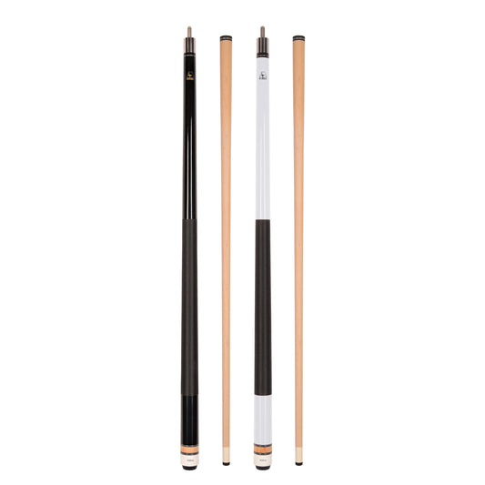 ASKA Set of 2 Pool Cue Sticks - Black 21 oz and White 19 oz, nylon wrap
