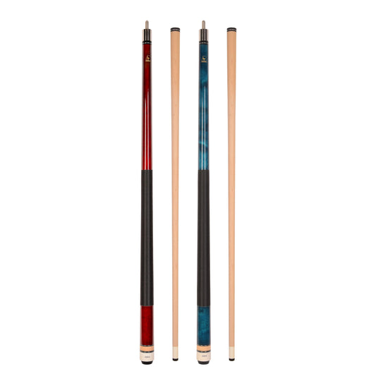 ASKA Set of 2 Pool Cue Sticks - Red 18 oz and Blue 20 oz, nylon wrap