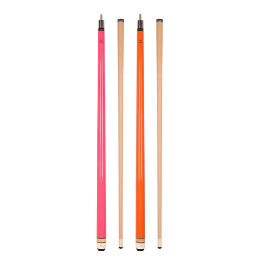 ASKA Set of 2 Pool Cue Sticks - Pink 19 oz and Orange 19 oz, wrapless