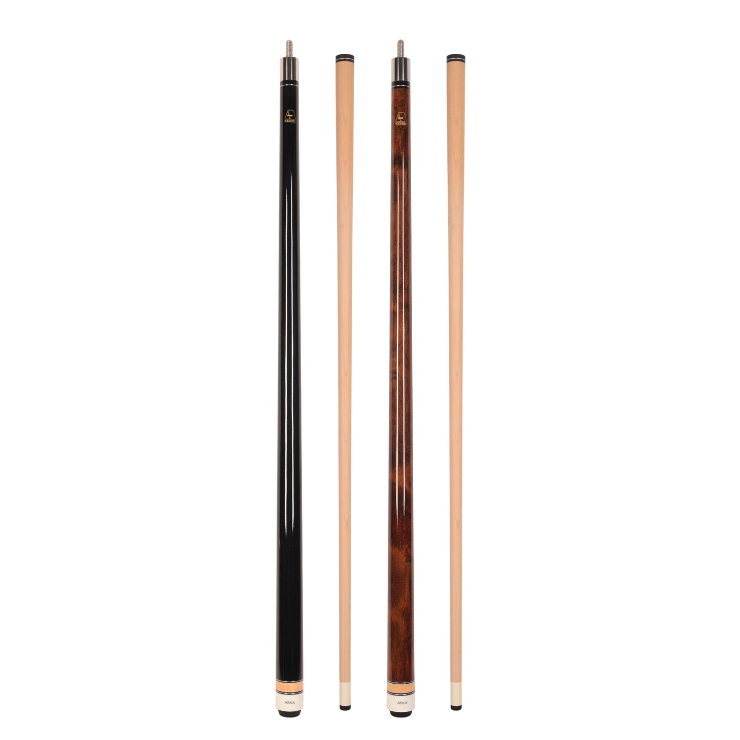 ASKA Set of 2 Pool Cue Sticks - Black 21 oz and Brown 19 oz, wrapless