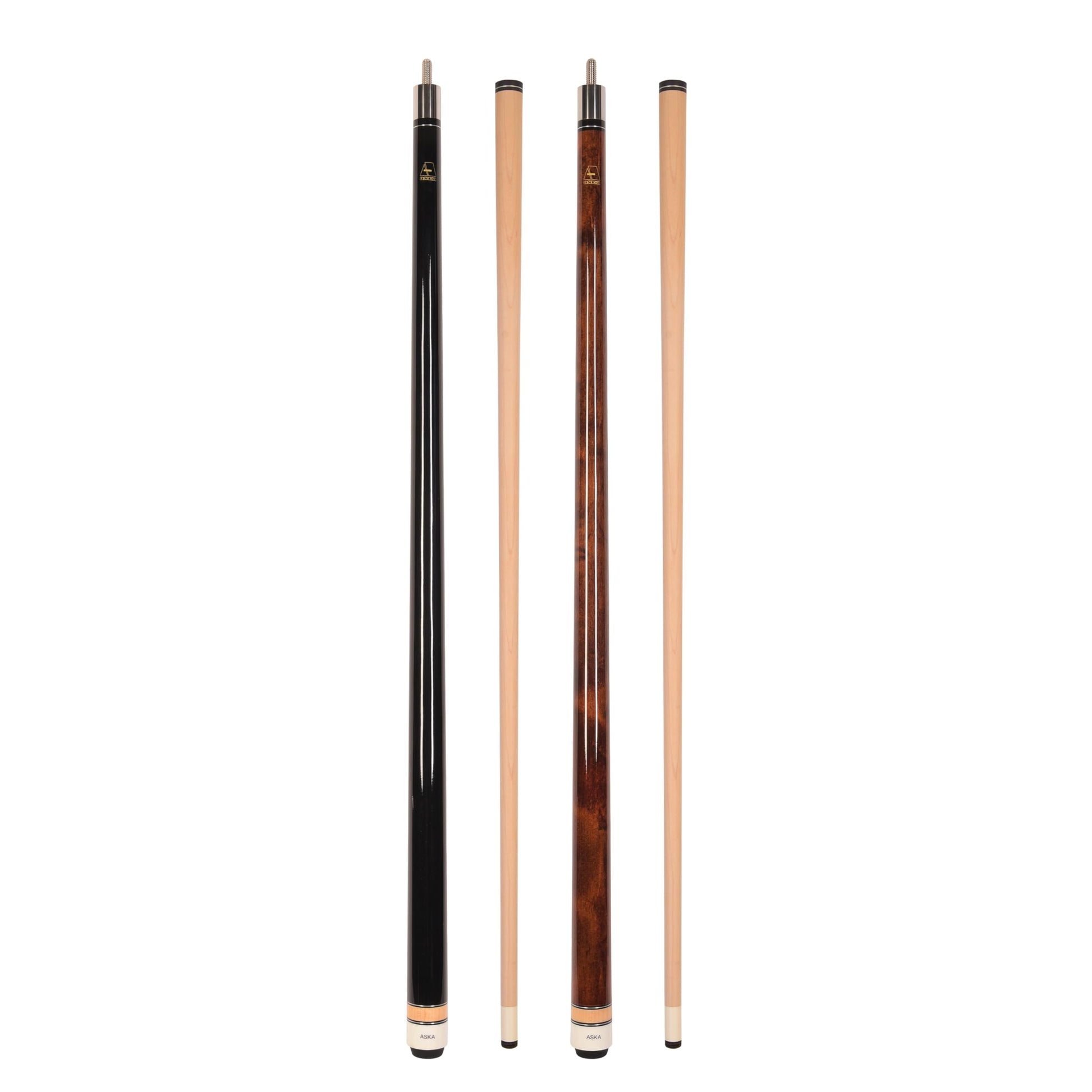 ASKA Set of 2 Pool Cue Sticks - Black 21 oz and Brown 19 oz, wrapless