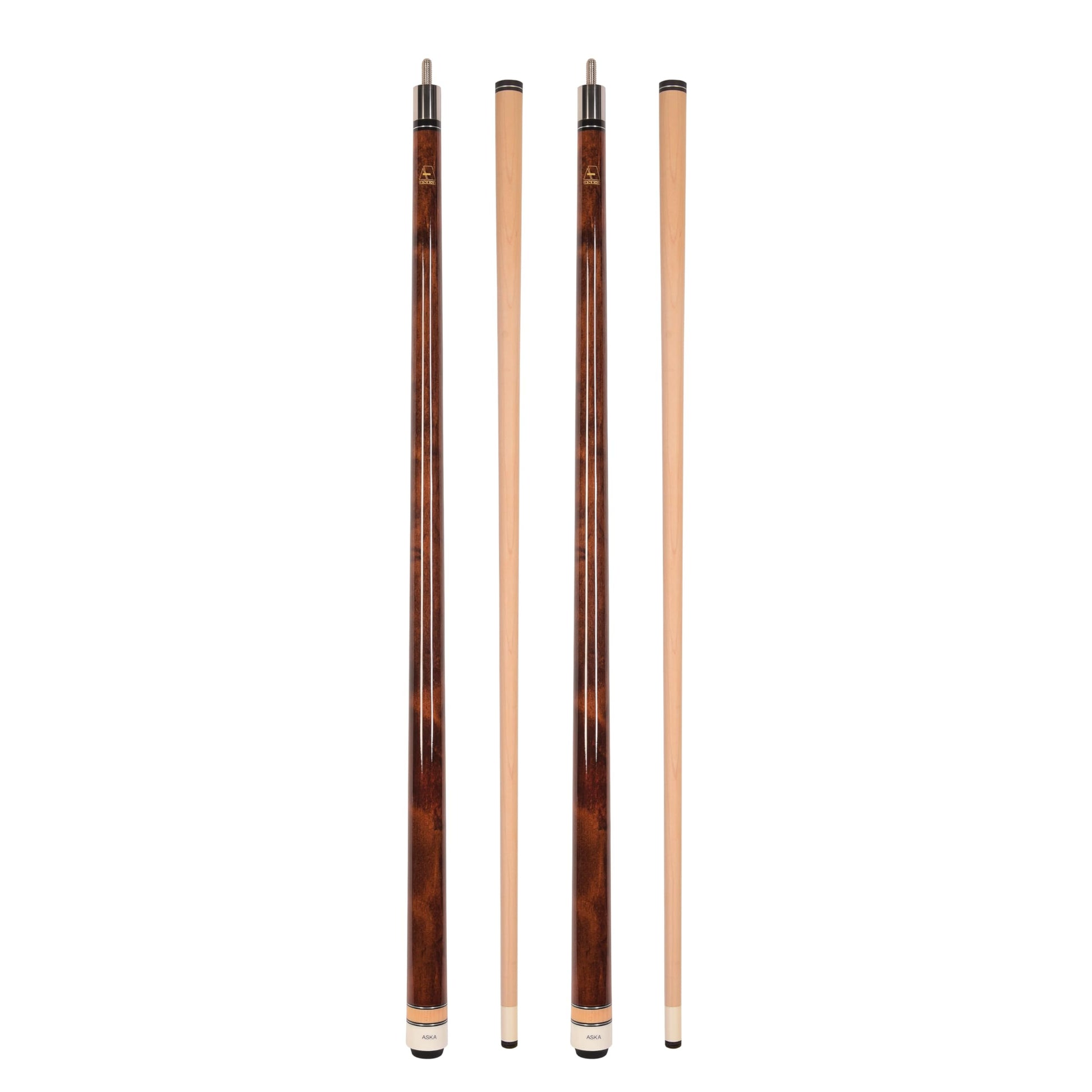 ASKA Set of 2 Pool Cue Sticks - two Brown 19 oz, wrapless
