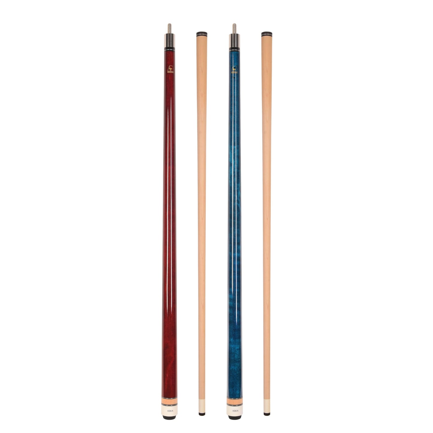 ASKA Set of 2 Pool Cue Sticks - Red 18 oz and Blue 20 oz