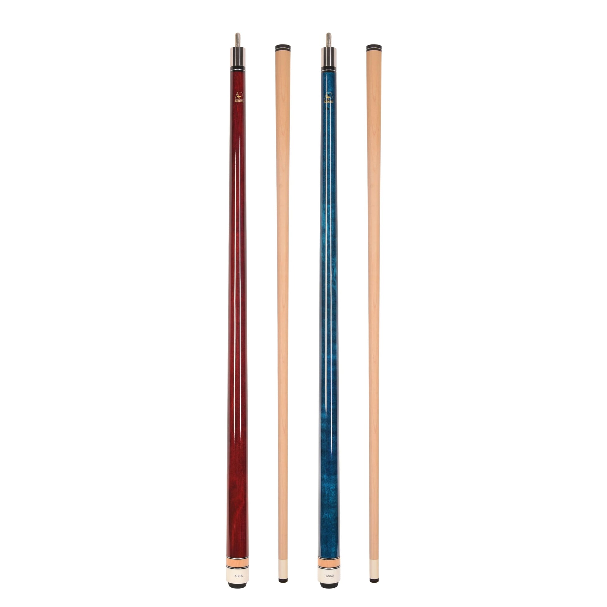 ASKA Set of 2 Pool Cue Sticks - Red 18 oz and Blue 20 oz