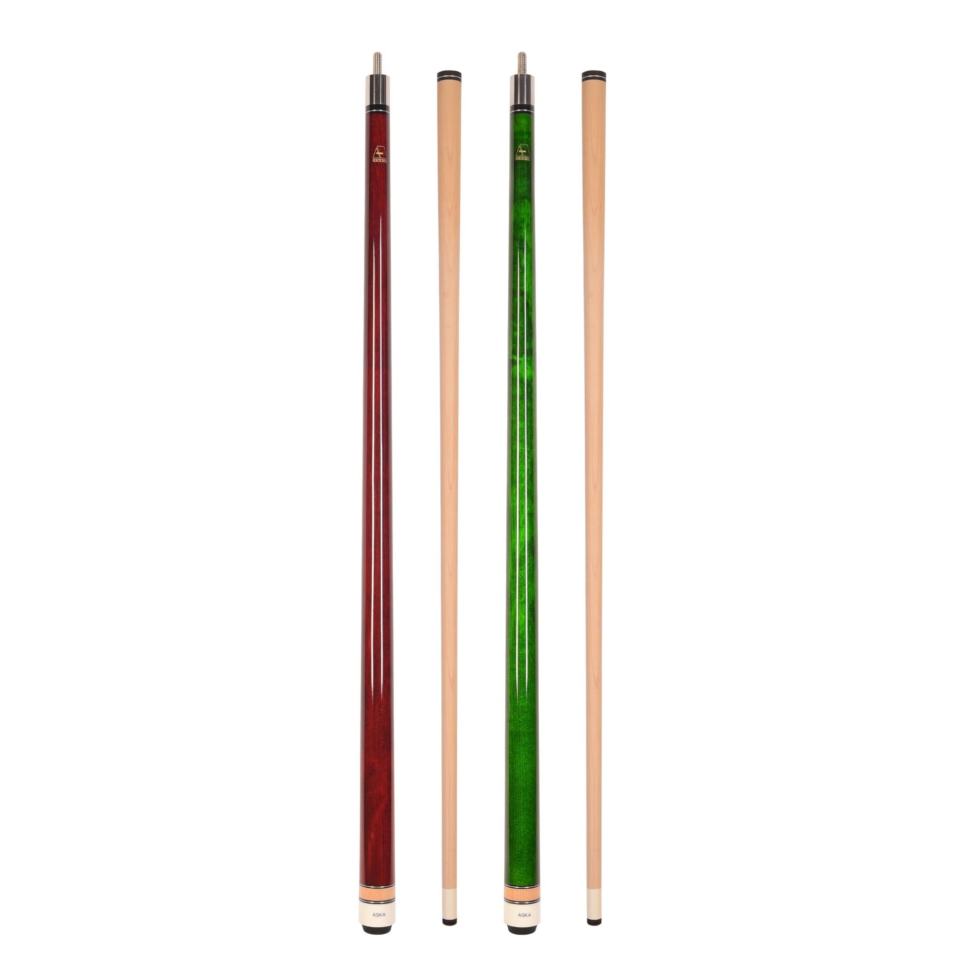 ASKA Set of 2 Pool Cue Sticks - Red 18 oz and Green 19 oz