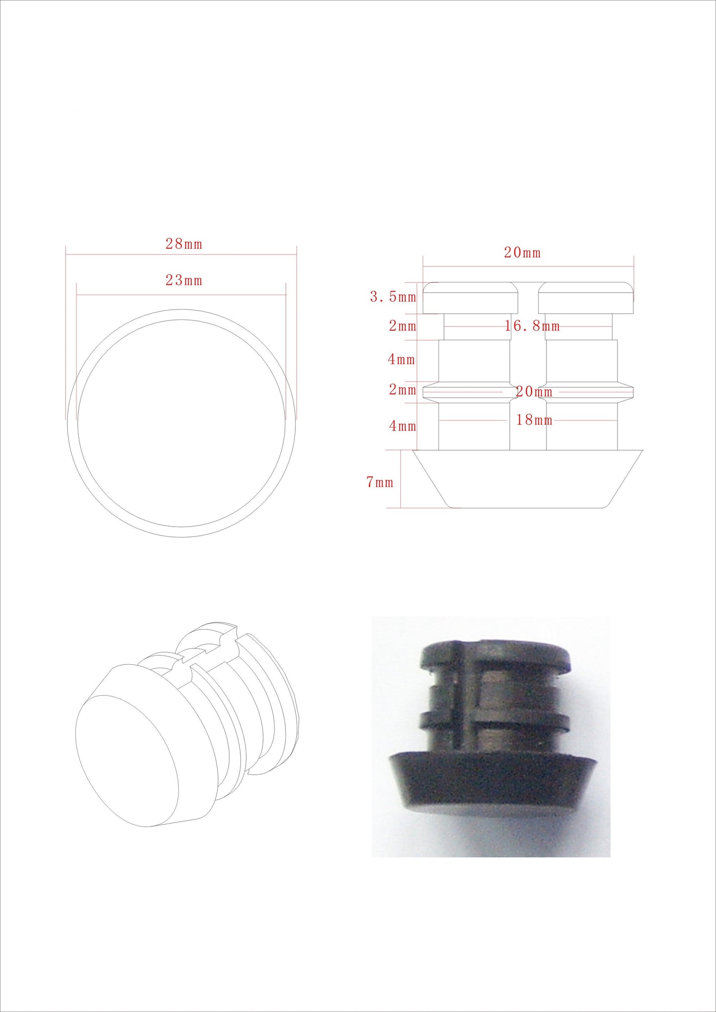 ASKA 20mm black pool cue bumper technical drawing and product view ASKABMP