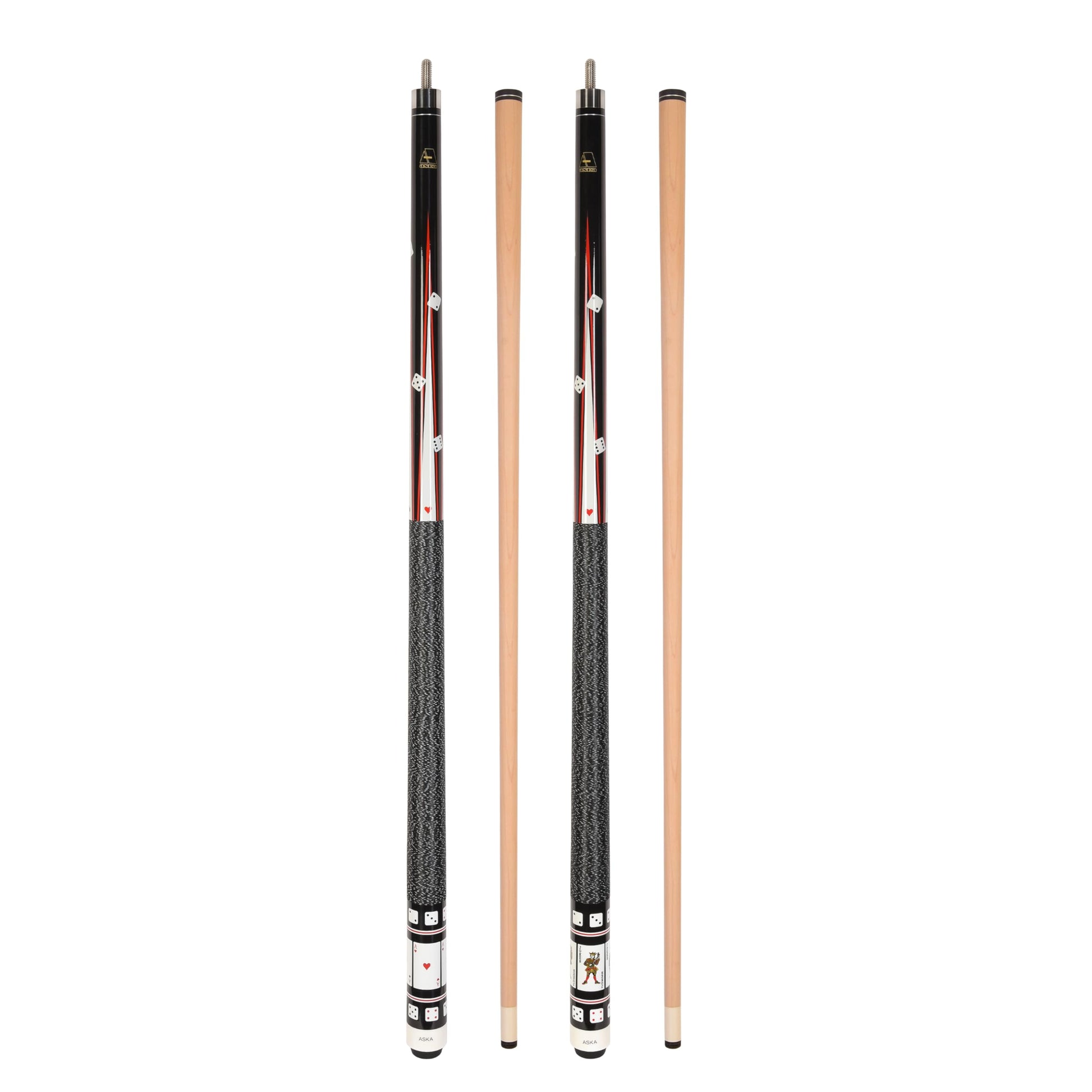 ASKA Set of 2 Poker Theme Pool Cue Sticks - Aces and Jokers