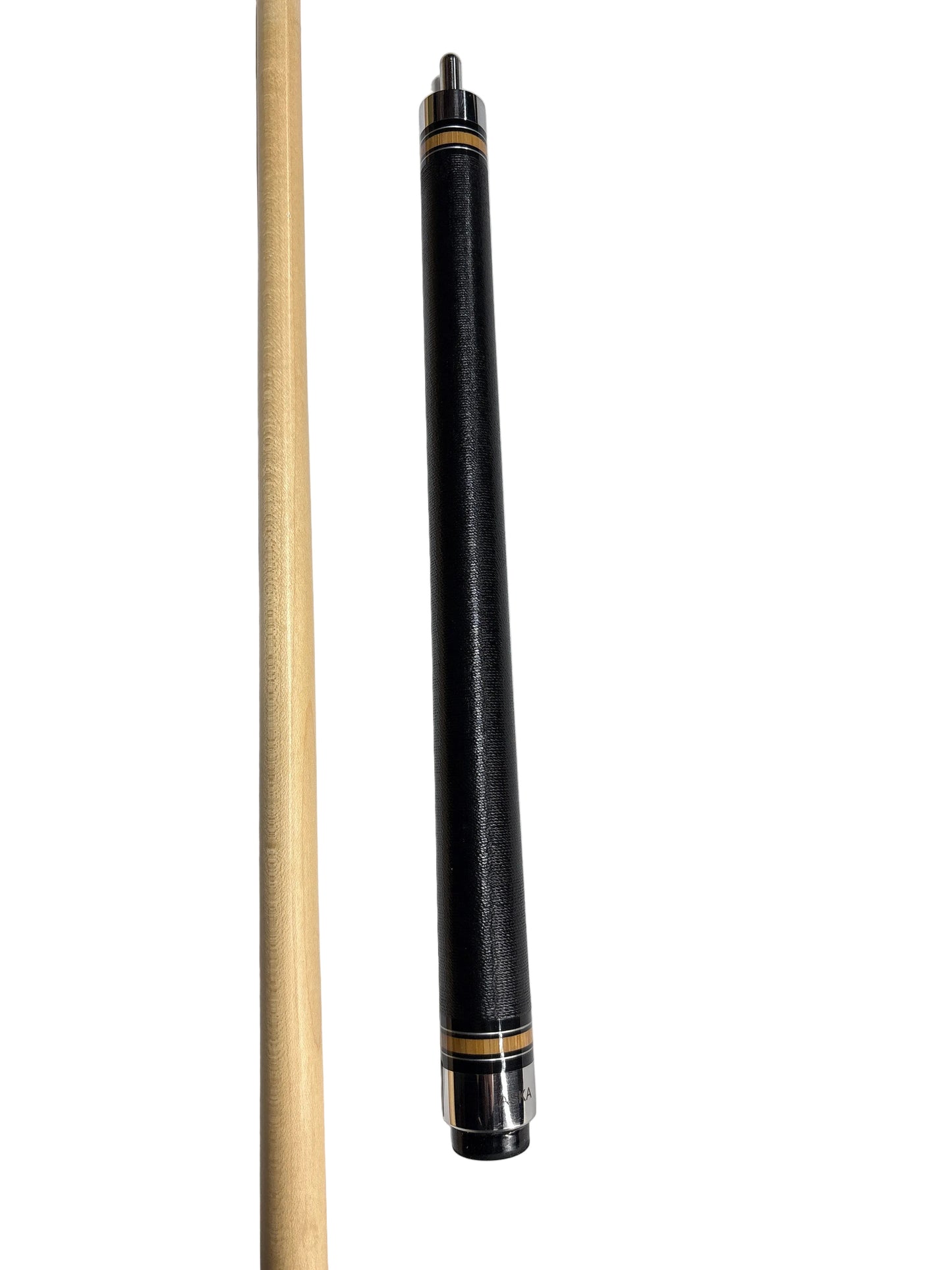 Angled view of the Jump Cue JC10 butt piece with black wrap.