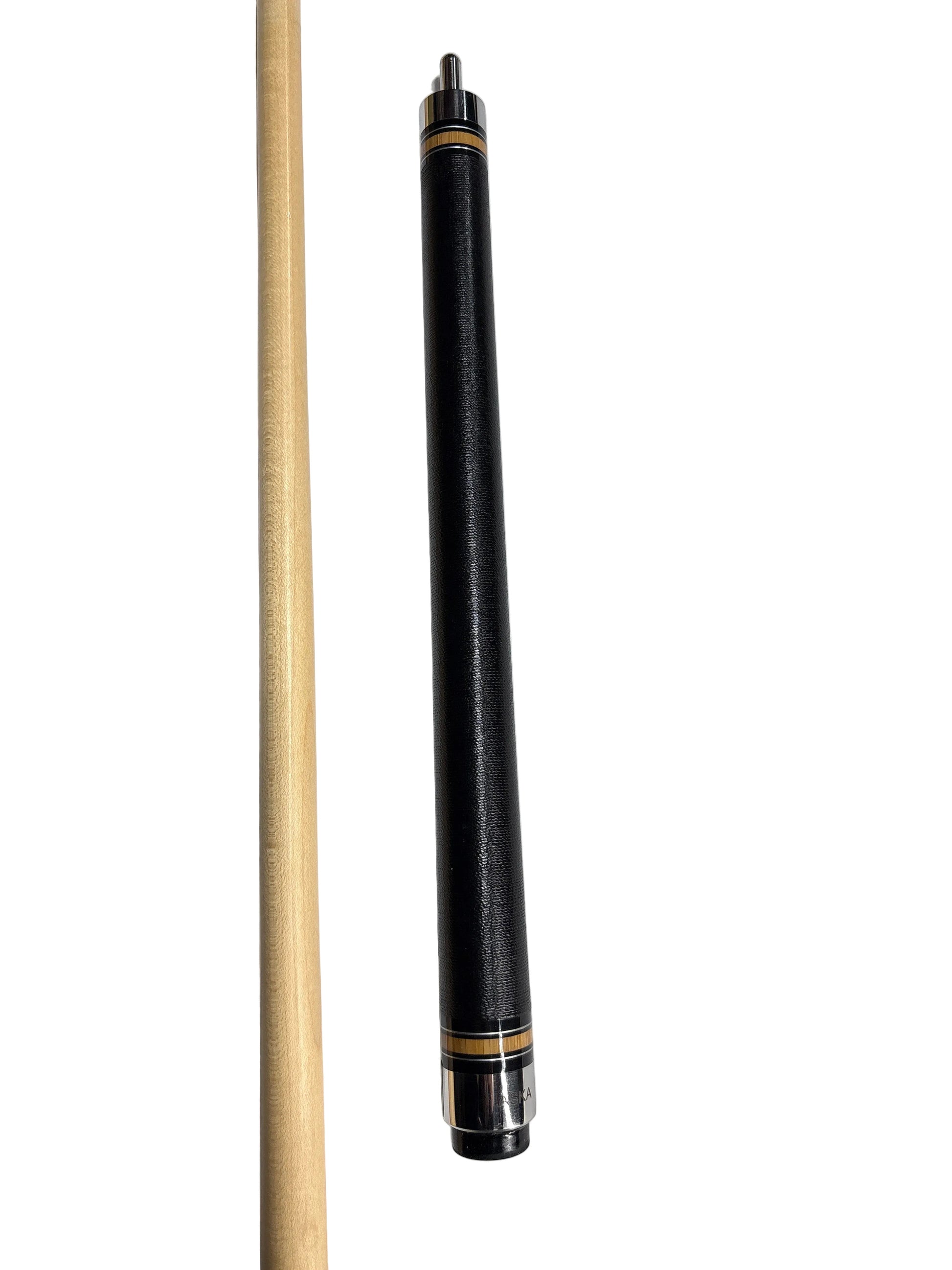 Angled view of the Jump Cue JC10 butt piece with black wrap.